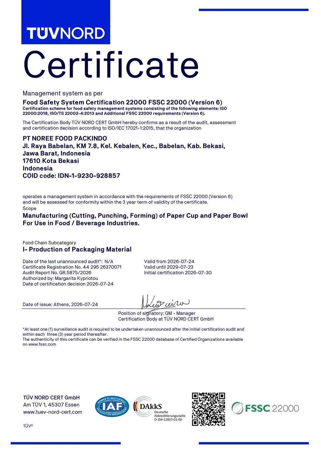FSSC 22000 Certificate